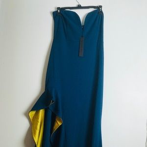 KNIT DRESS HI LO/TUBE TEAL/MUSTARD